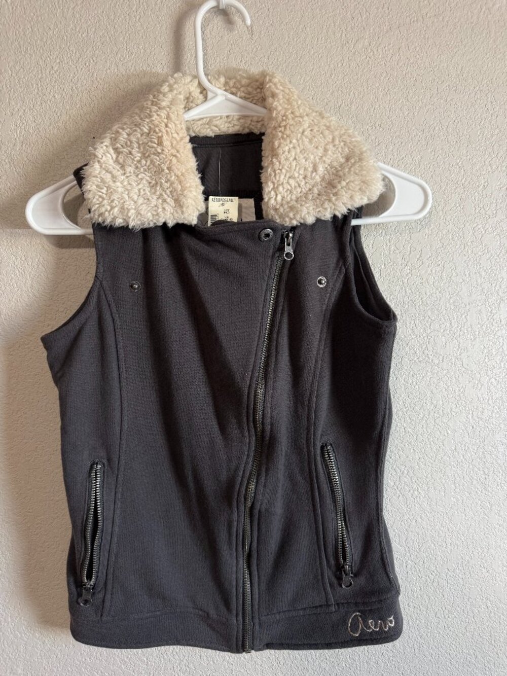 Aeropostale Women's Moto Sherpa Collar Vest Dark Gray Size XS NWT
